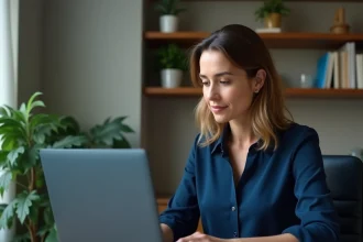 Femme travaillant depuis chez elle sur un extranet d'entreprise via une connexion sécurisée