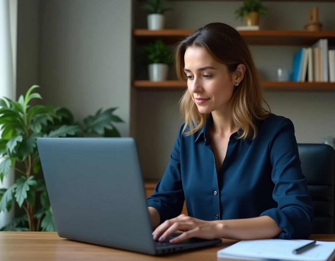 Femme travaillant depuis chez elle sur un extranet d'entreprise via une connexion sécurisée