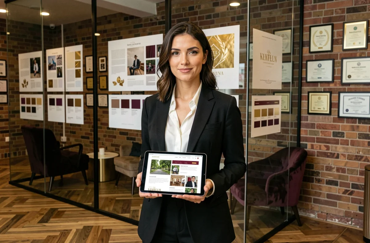 Directrice créative de l'agence Digitale Deluxe présentant des maquettes de design web premium
