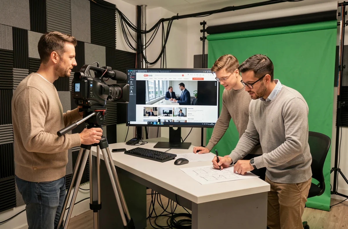 Équipe de l'agence Mediacom Studio travaillant sur la création d'un site web avec contenu vidéo intégré