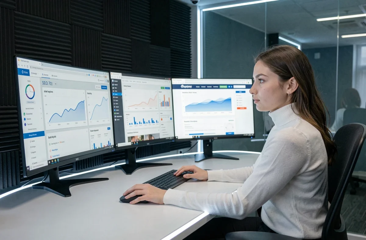 Stratège web de l'agence Numia analysant les performances SEO et les données analytics d'un site internet