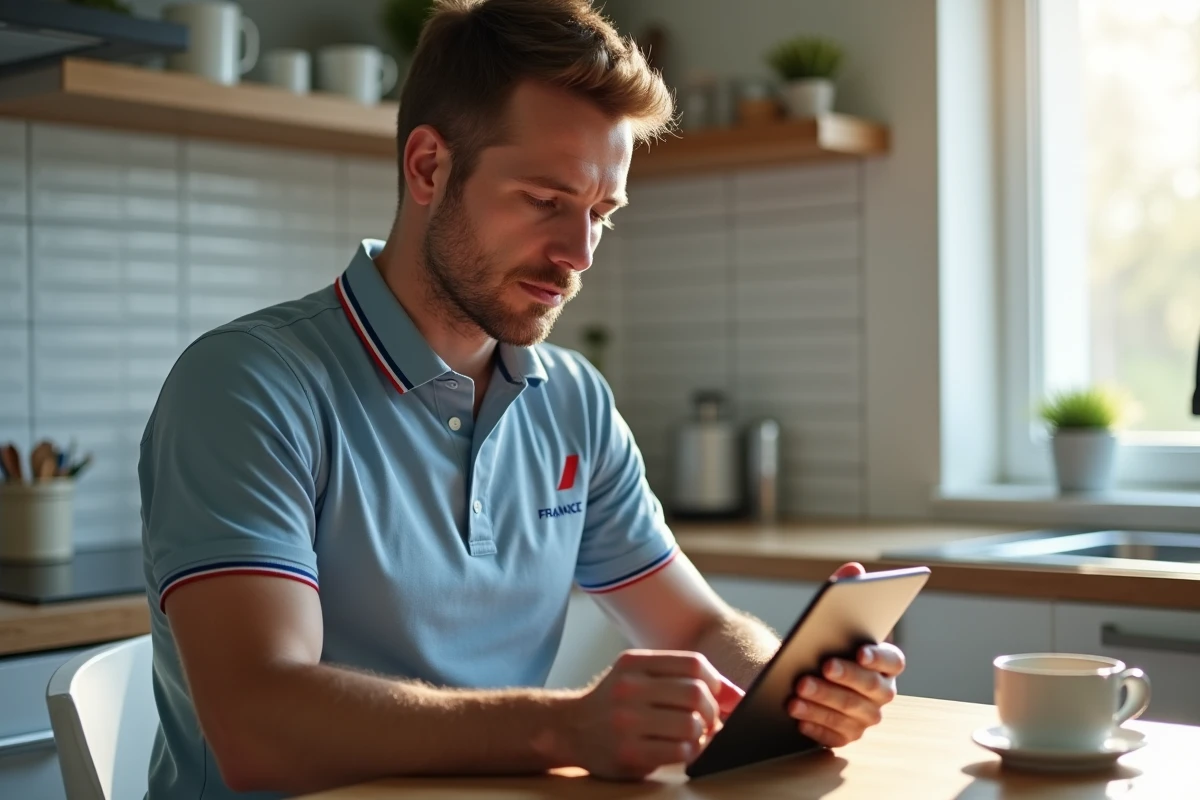 Agent Air France utilisant une tablette pour accéder à intralignes depuis son domicile