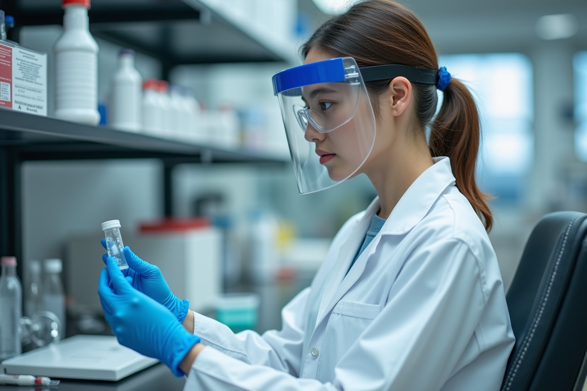 Jeune scientifique en laboratoire inspectant un échantillon