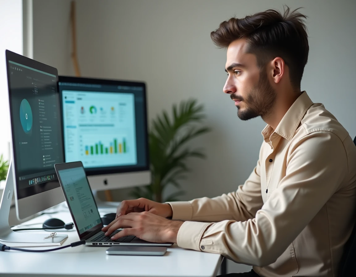 Professionnel connectant une clé de sécurité USB pour accéder à l'extranet de La Poste en télétravail sécurisé