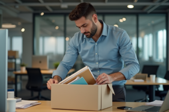 Homme en préparant ses affaires au bureau