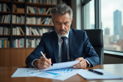 Economiste homme en costume dans un bureau moderne