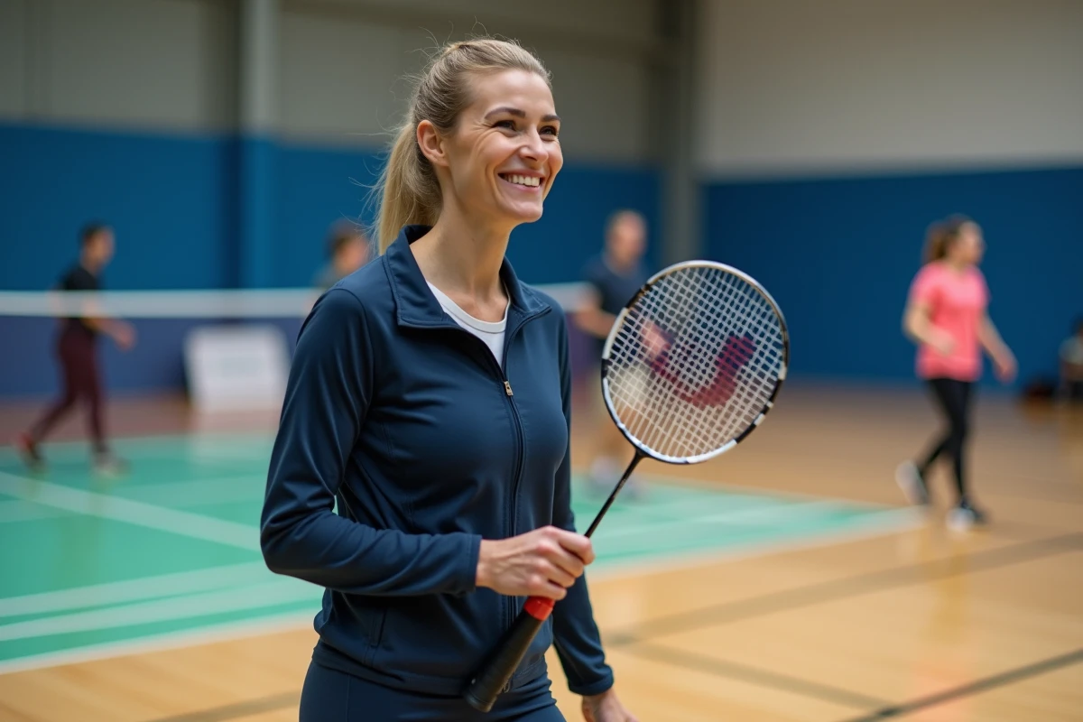 Employée GMF pratiquant le badminton grâce aux activités sportives financées par le comité d'entreprise