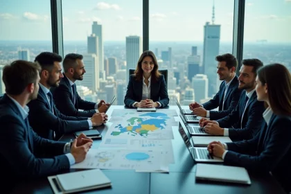 Groupe de professionnels d'affaires en réunion dans un bureau moderne