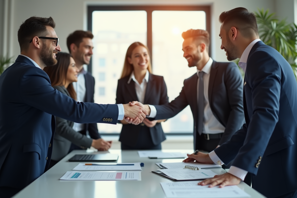 Groupe de professionnels échangeant des documents d