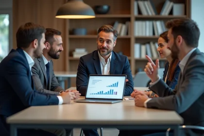 Groupe de professionnels en réunion stratégie marketing