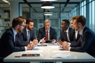 Groupe de professionnels en réunion dans un bureau moderne