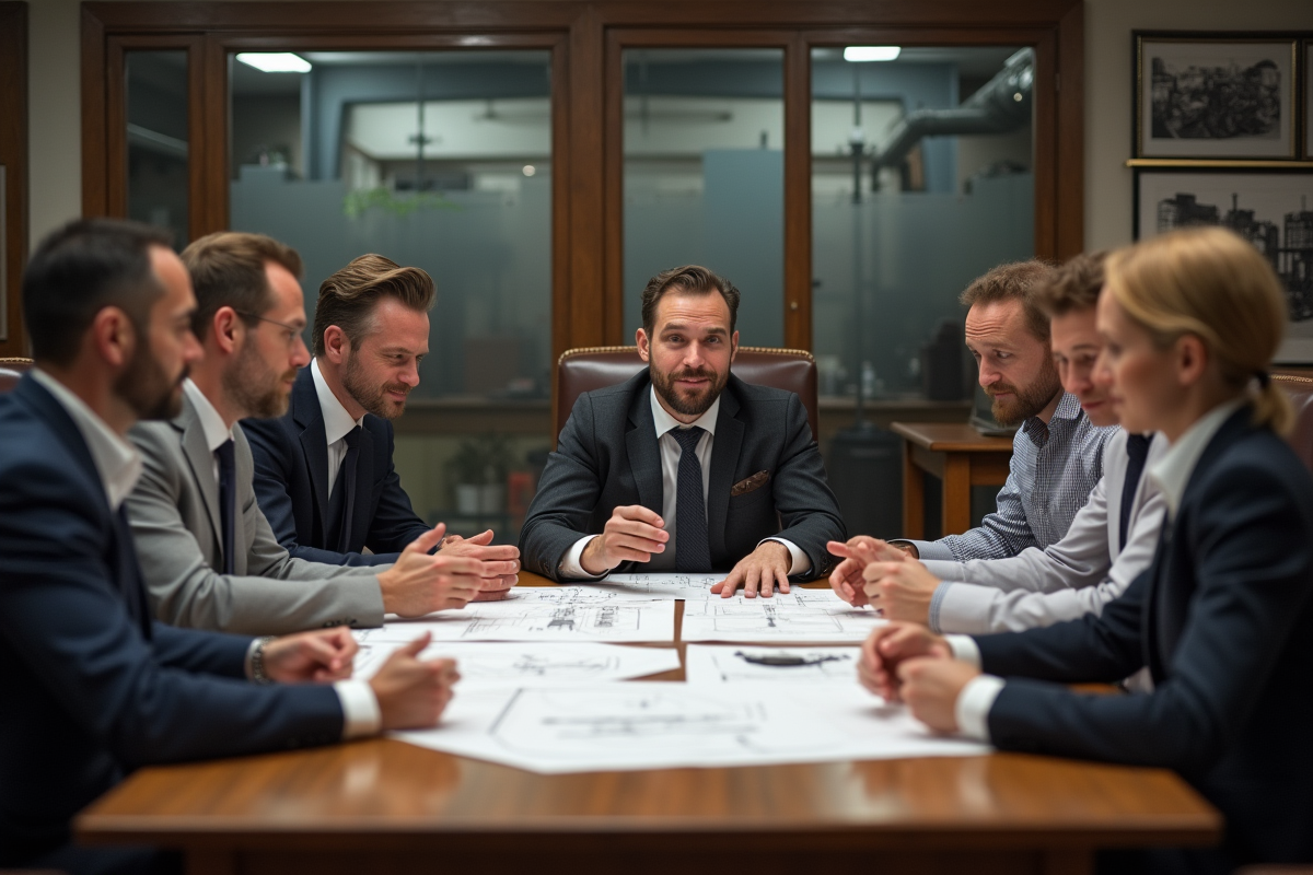 Groupe de personnes discutant autour de plans d