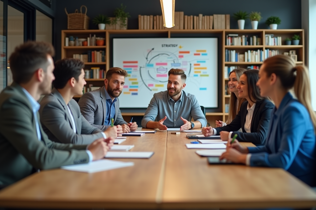 Groupe de professionnels en réunion dans un bureau moderne