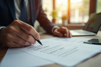 Espace de travail professionnel avec une personne examinant une liste de carrières