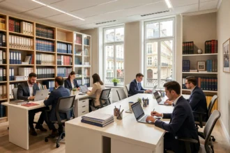Vue d'ensemble d'un cabinet d'expertise comptable moderne dans le Loiret avec des professionnels au travail
