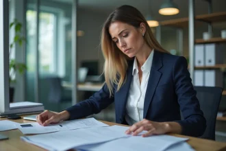 Femme d affaires en réunion d affaires stressée