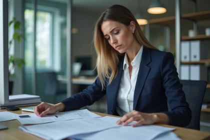 Femme d affaires en réunion d affaires stressée