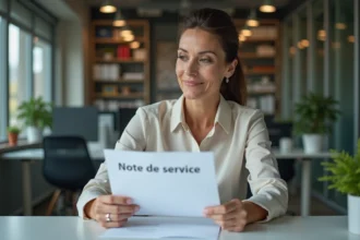 Femme d affaires en bureau lisant un memo