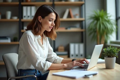 Femme au bureau examinant un manifeste d'expédition