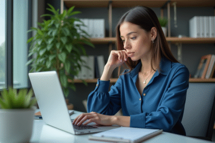 Femme d affaires concentrée sur son ordinateur au bureau