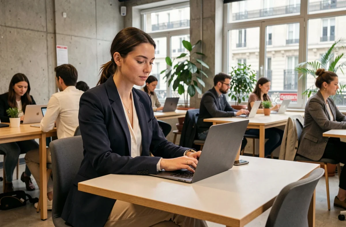 Femme professionnelle travaillant dans un espace de coworking Nomade de la Ville de Paris
