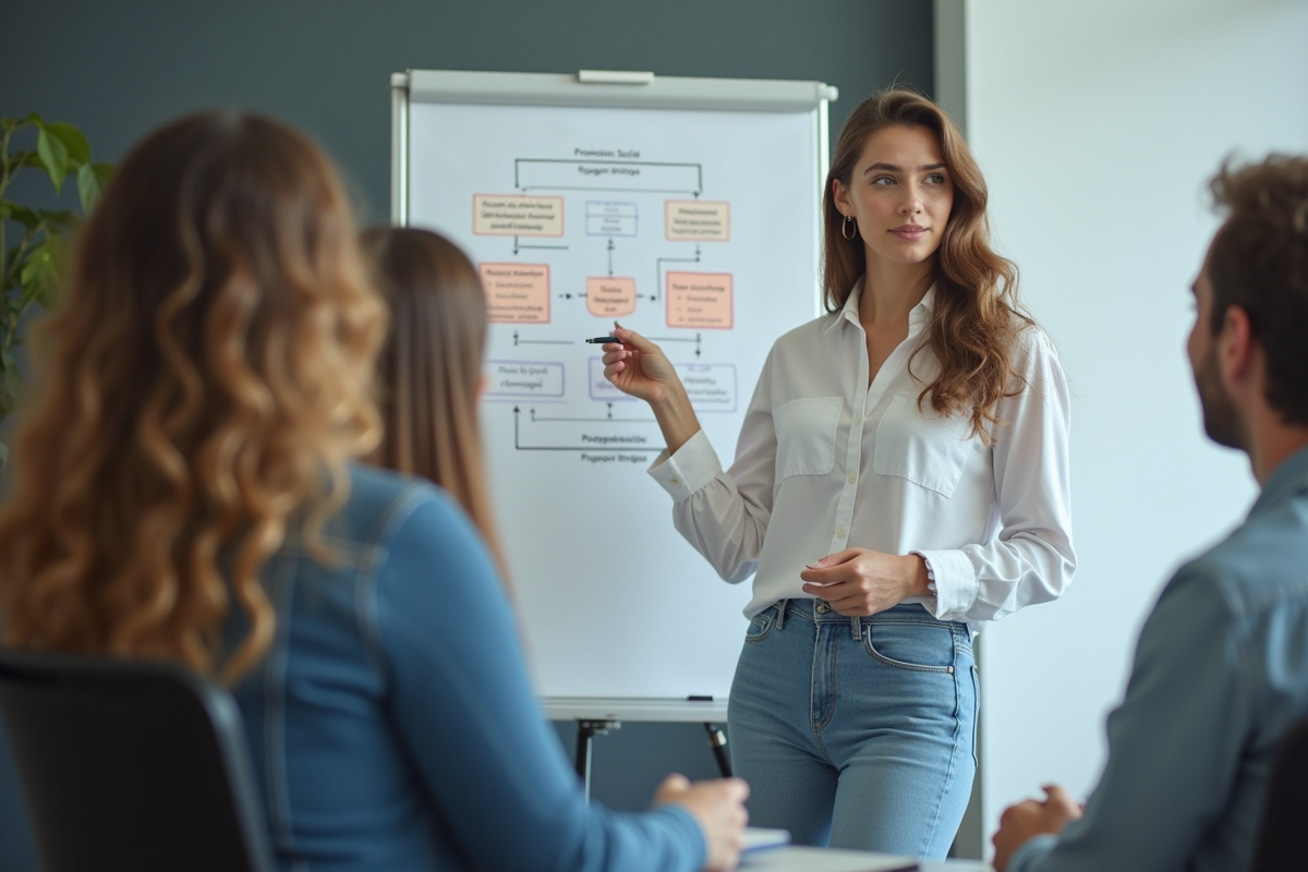Jeune femme confiante présentant des stratégies sociales