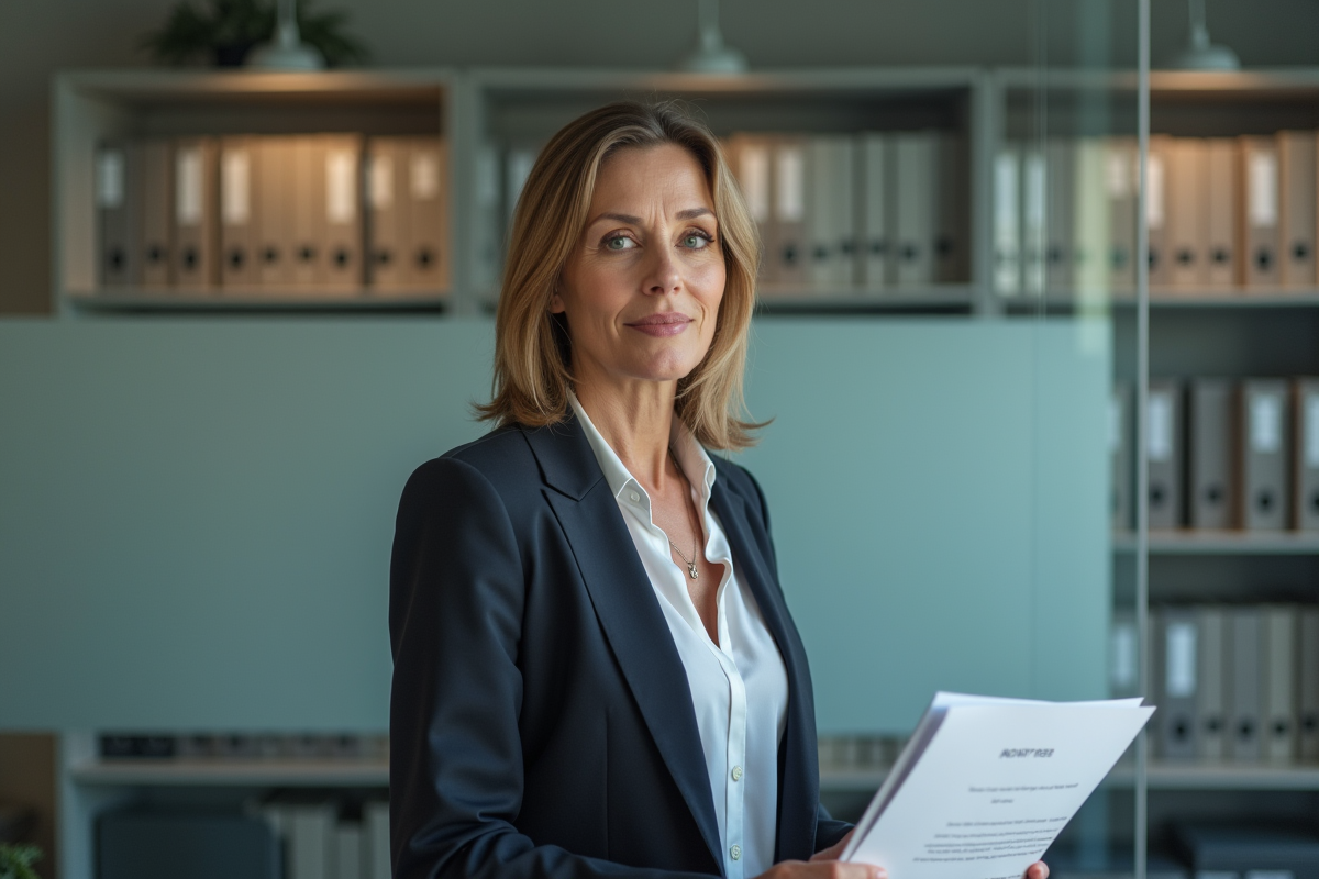 Femme RH tenant un document dans un bureau moderne