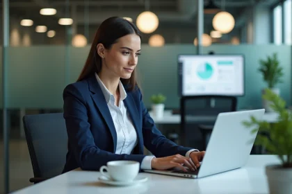 Femme d affaires configurant ses paramètres de confidentialité