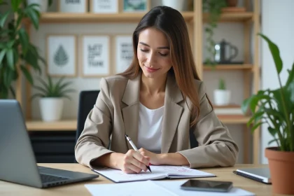 Femme concentrée travaillant dans un bureau moderne