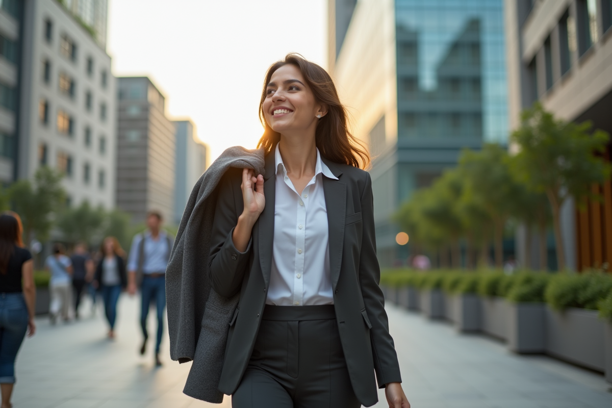 Femme dans la ville après le travail avec blazer