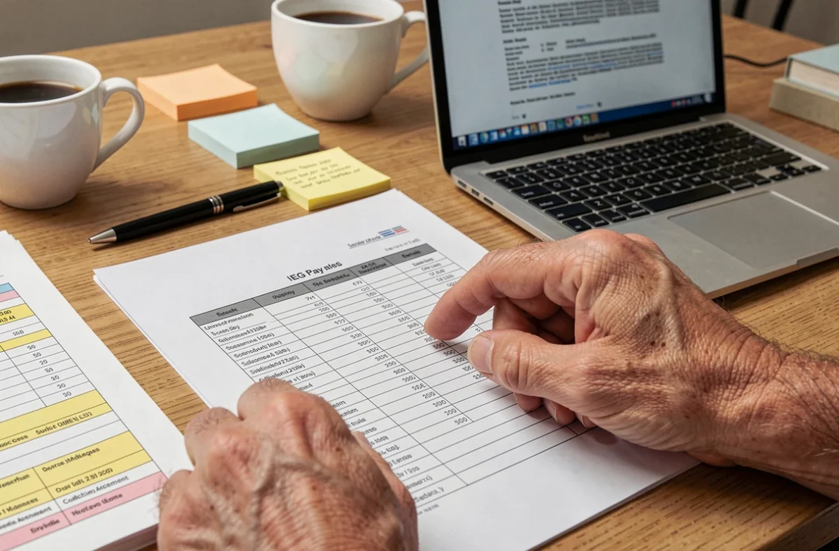 Gros plan sur une grille de classification IEG annotée posée sur un bureau avec documents syndicaux