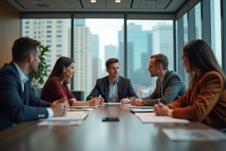 Groupe de salariés en réunion de travail en entreprise