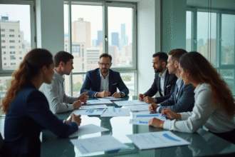 Groupe de professionnels en réunion dans un bureau moderne