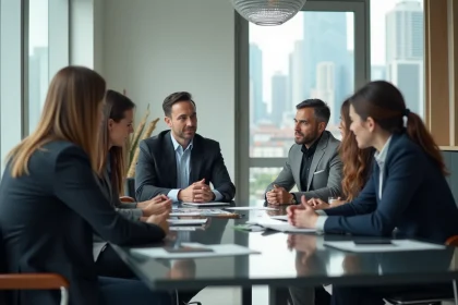 Groupe de professionnels en réunion dans un bureau moderne