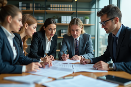 Groupe de professionnels discutant durabilité et ISO 26000