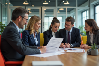 Groupe de collègues en réunion sécurité au bureau