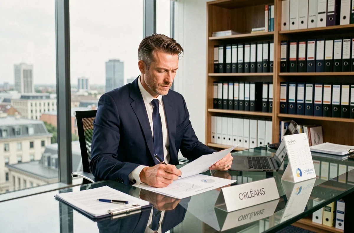 Expert-comptable de GT Expertise à Orléans examinant des rapports financiers dans un bureau contemporain