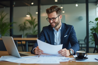 Homme d'affaires souriant dans un bureau moderne