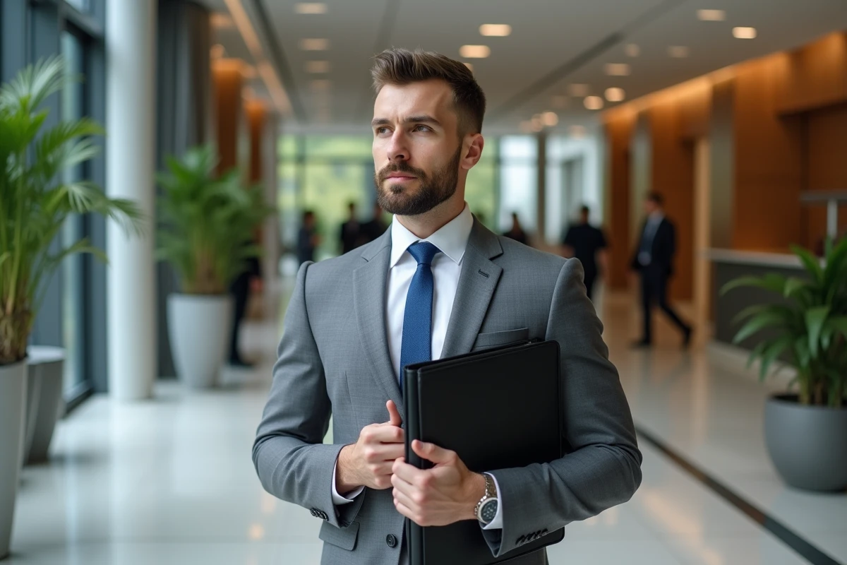 Homme en costume ajusté vérifiant un dossier à l