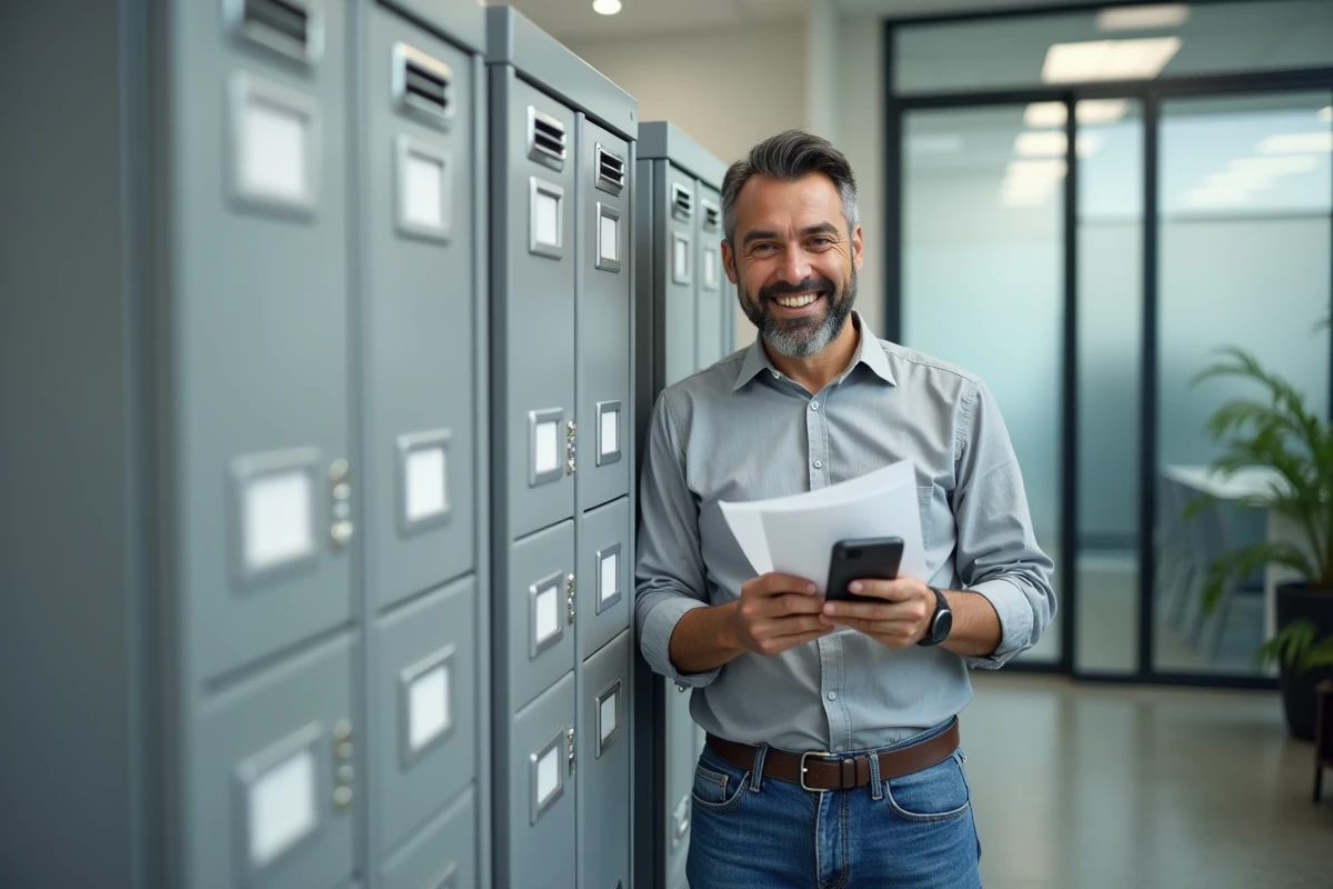Homme scannant un document dans un bureau moderne