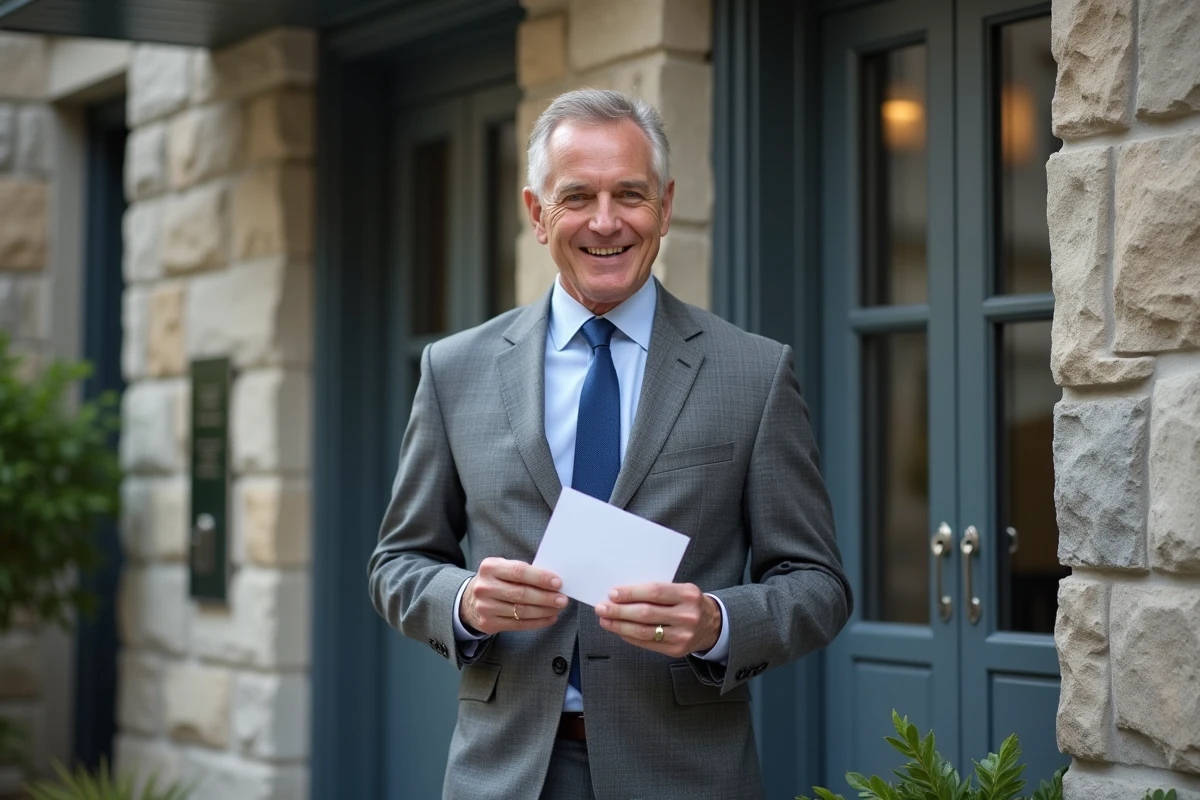 Homme professionnel déposant une note de remerciement dans une boîte aux lettres