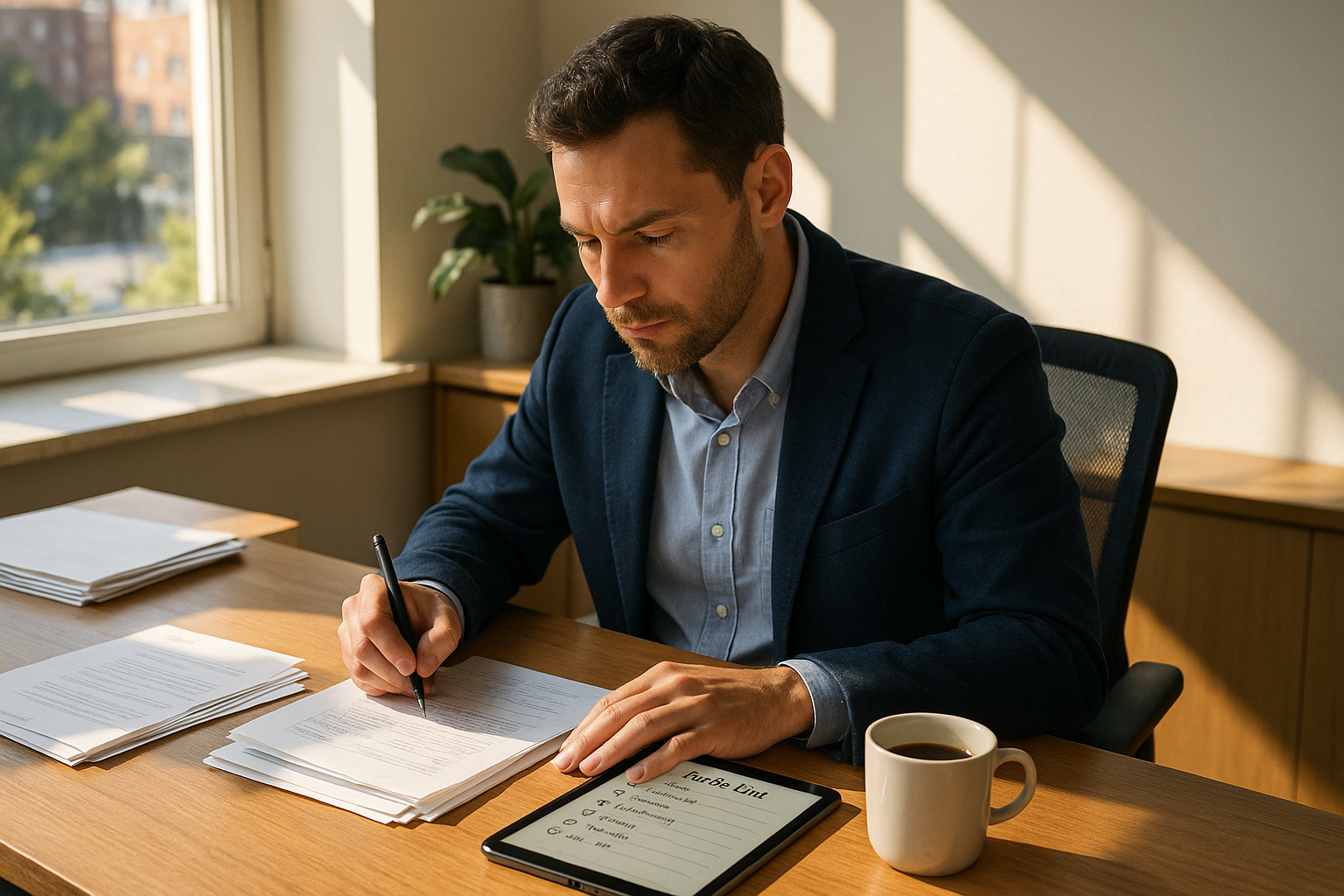 Homme professionnel organisant ses documents au bureau