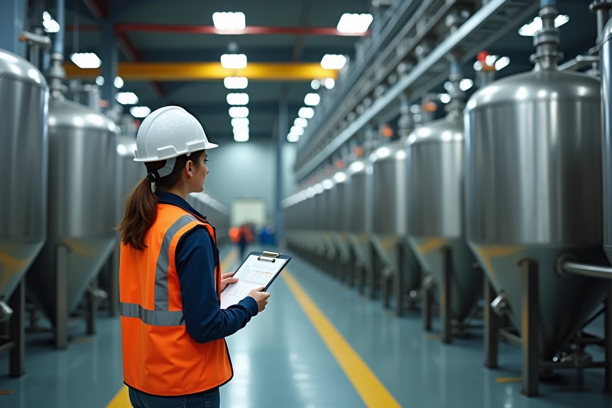 Ingénieure supervisant la production industrielle de Nitrofer dans une usine de traitement chimique en 2026