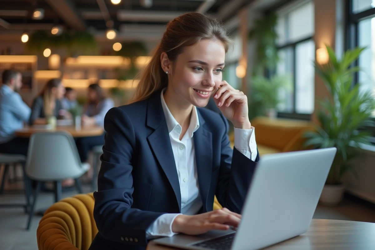 Jeune consultante numérique travaillant sur son ordinateur portable