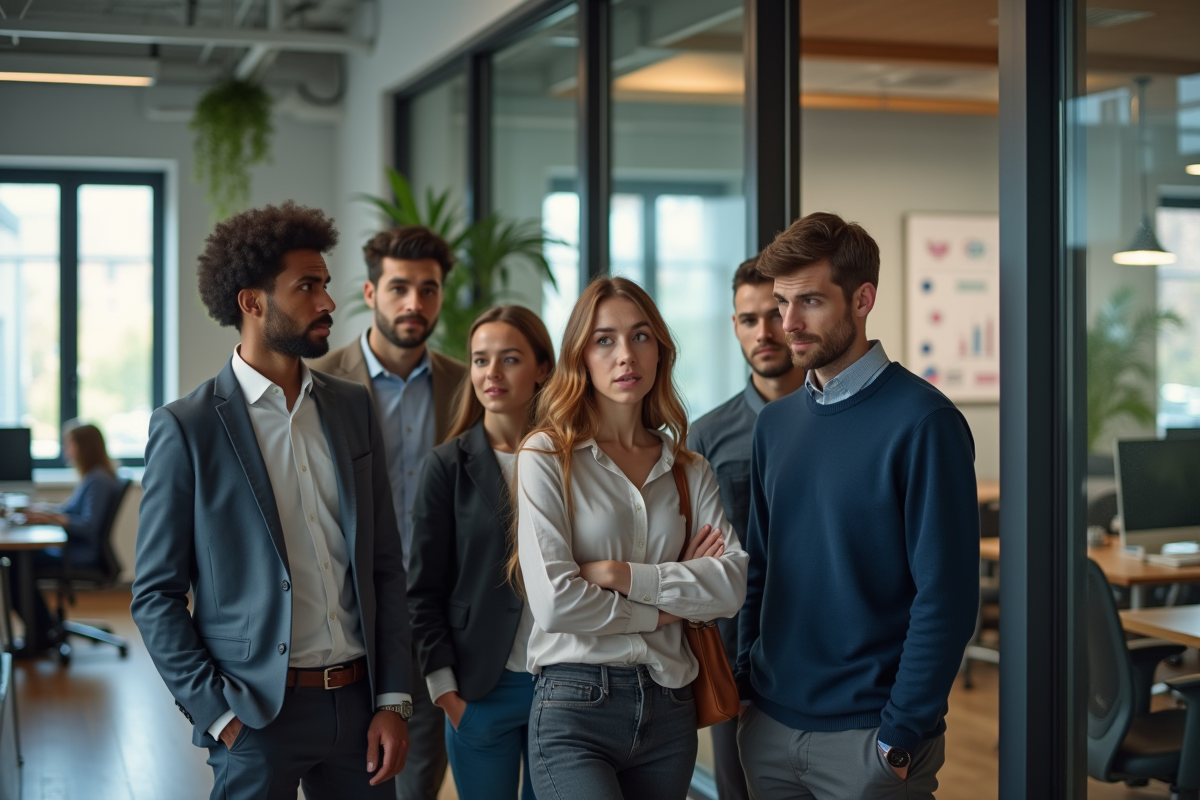 Jeunes employés discutant du refus de teletravail