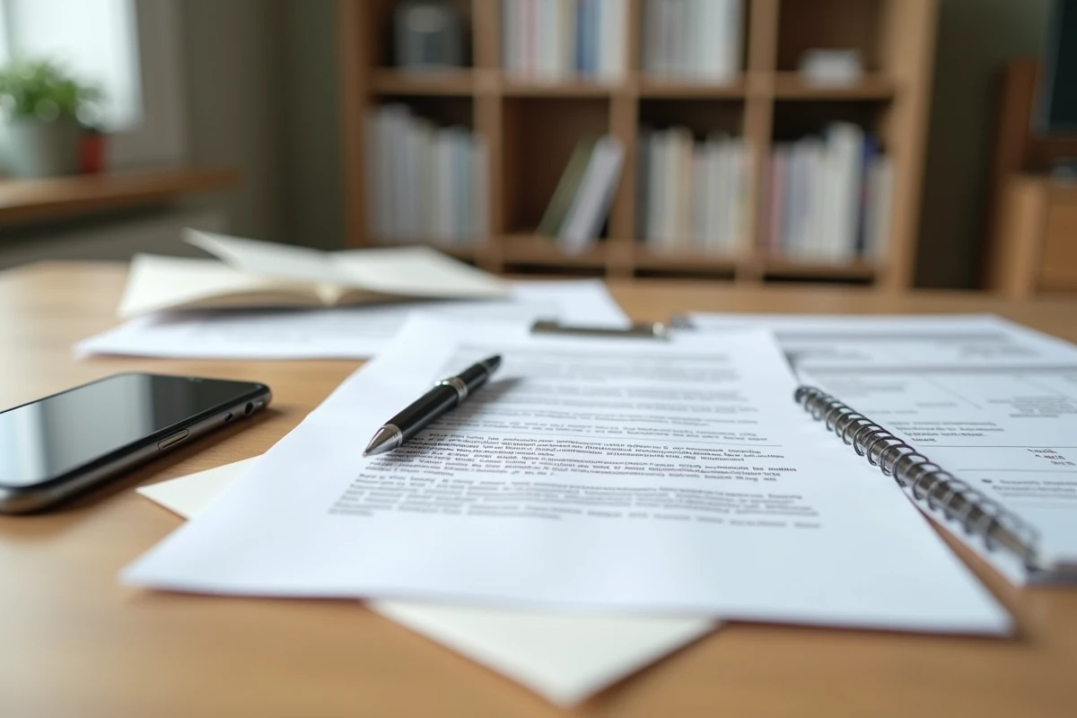 Lettre de réclamation de paiement rédigée avec facture et téléphone sur un bureau pour contacter une imprimerie