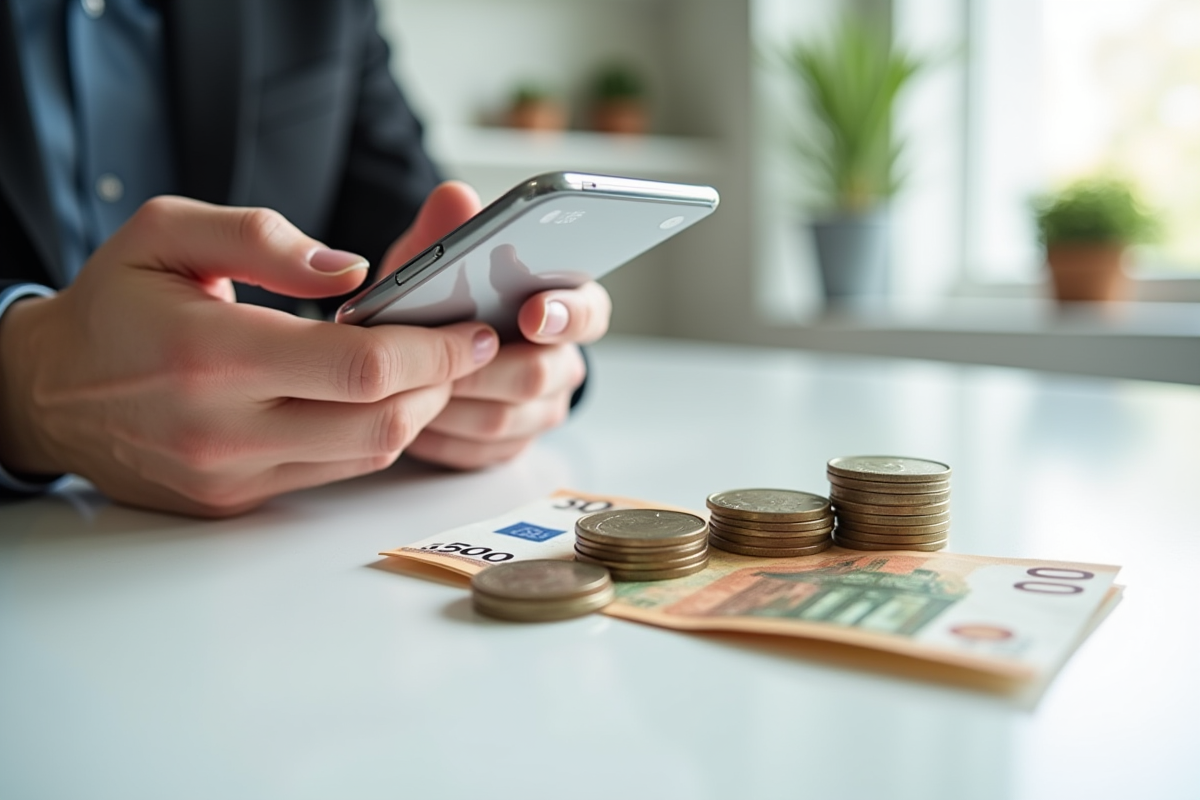 Main tenant un smartphone avec compte Instagram et argent