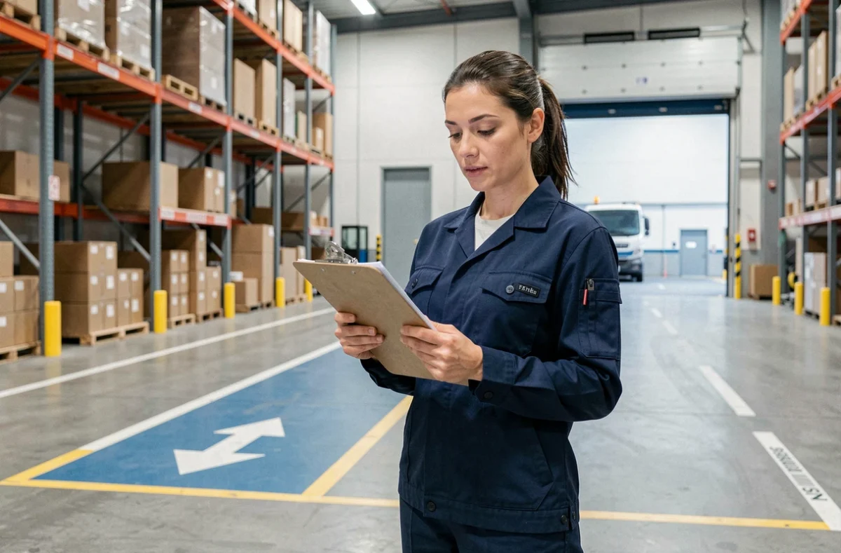 Femme en uniforme dans un entrepôt logistique, illustrant les métiers qui recrutent le plus en France