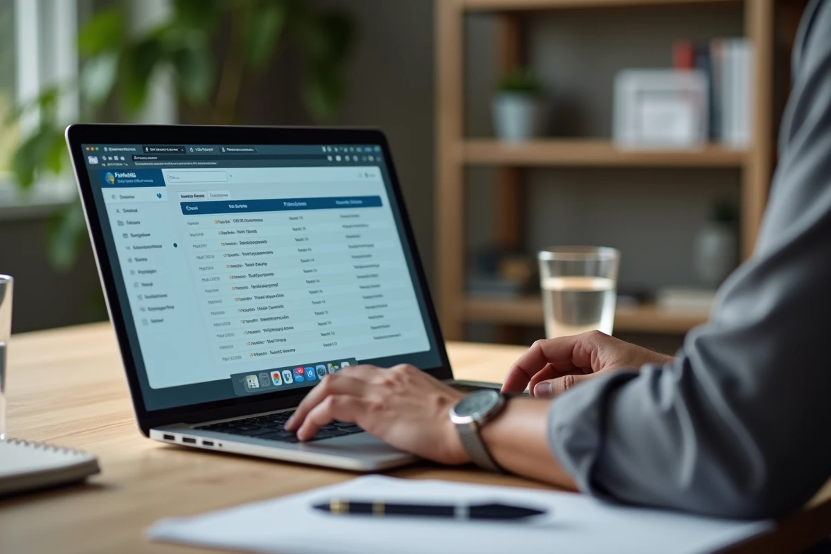 Interface de portail RH affichant une liste de bulletins de paie dématérialisés sur un ordinateur portable