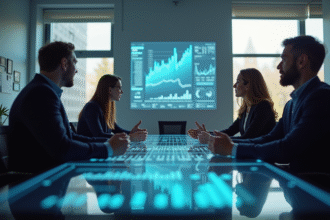 Professionnels d'affaires discutant des tendances du marché